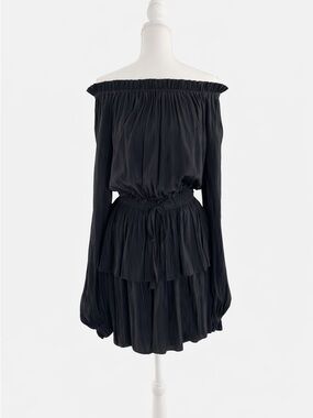 Ramy Brook Charrasse Mini Dress NWT Black Off Shoulder Silk Size S $495
